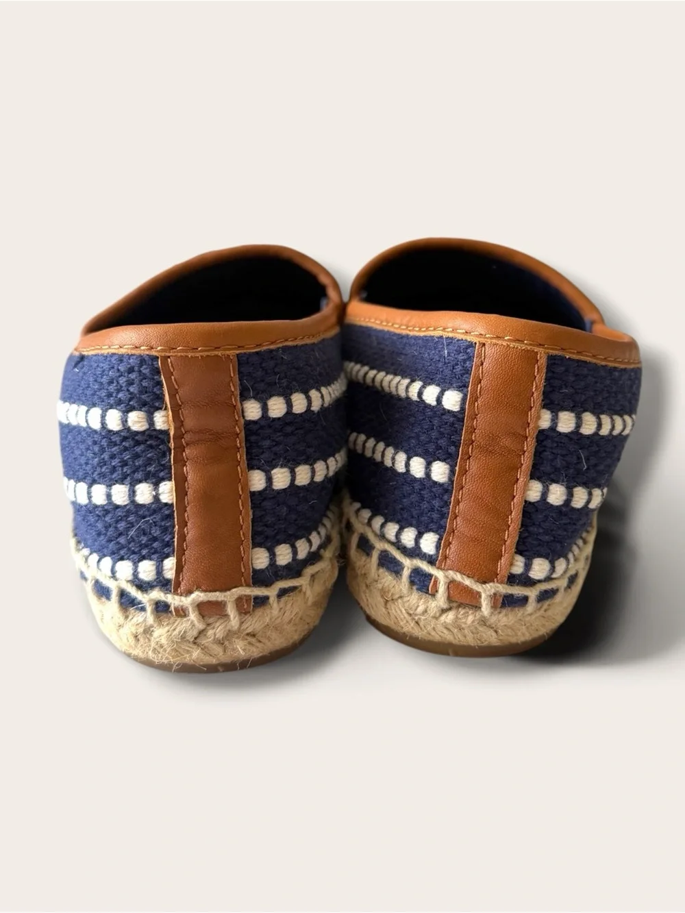 Tory Burch Navy and Cream Woven Espadrille Flats